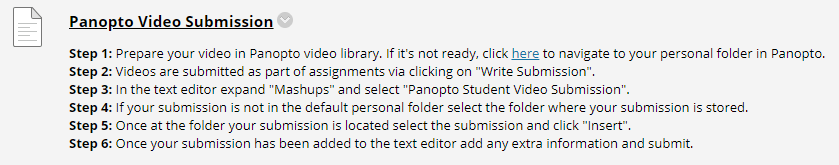A screenshot showing that the assignment has been created along with instructions for the students on how to submit.