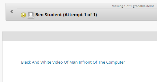 A screenshot showing a student's name and attempt title. From here you can click the link in the middle of the screen to view the student's submitted video.