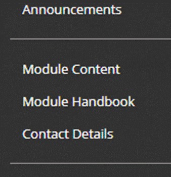 A screenshot showing the main navigation within your Blackboard module site and the 'Module Content' section from where you will embed your video.