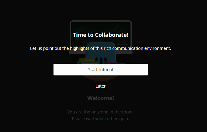 A screenshot of the Collaborate Ultra Tutorial Prompt. The options to start the tutorial or complete it later are shown.