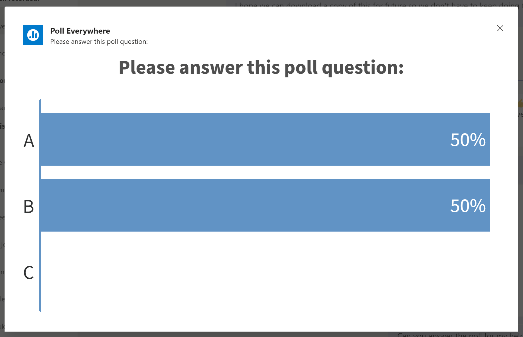 Screenshot showing results from Poll Everywhere poll in MS Teams.