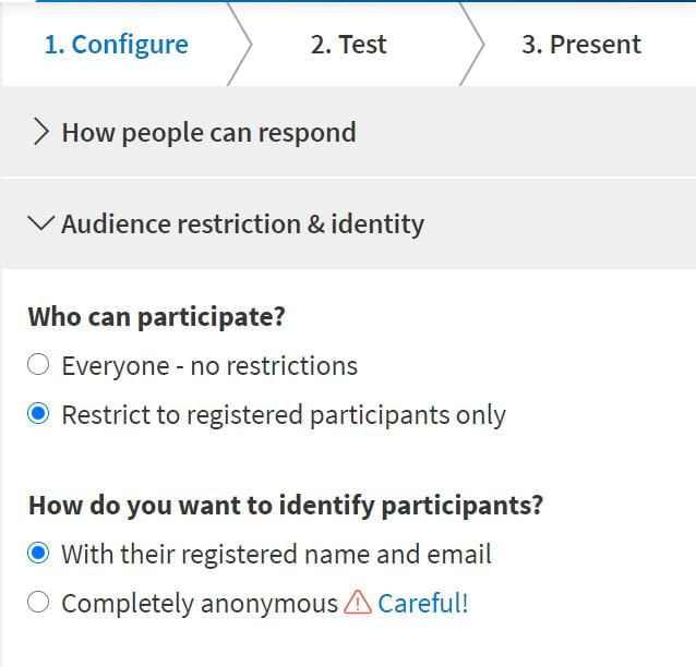 Students will need to login to access the poll after you have selected the 'Restrict to registered participants only' option in the Audience Restriction and Identity sections of the settings page.
