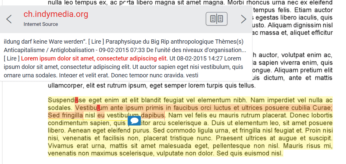 A screenshot of Turnitin Originality Check. The text of an essay is highlighted in red, a dialogue box references an internet source where there is a high similarity.