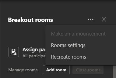 A screenshot of the Room settings menu. The automatically move participants and return to the main meeting options are active toggle switches set to yes.