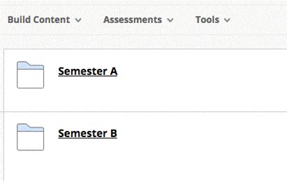 A screenshot showing a content area on Blackboard where you can choose to add content in folders or at the top level.