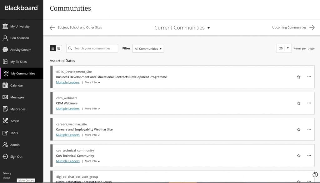 My Communities is a page from where you can access all your community sites and search for them by name.