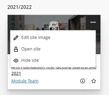 Open site button on the module site menu.