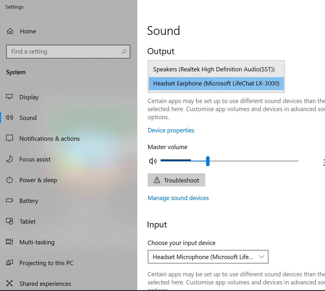 Image shows the sound settings menu within windows
