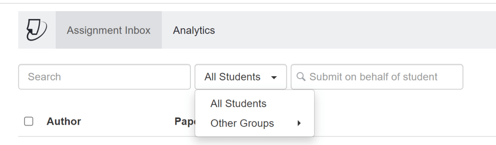 To filter the student list into groups, click the drop-down arrow next to 'All Students' and the arrow next to 'Other Groups'.