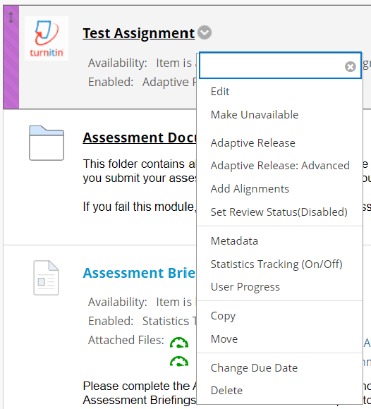 Screenshot showing dropdown on clicking grey arrow next to the submission point. 