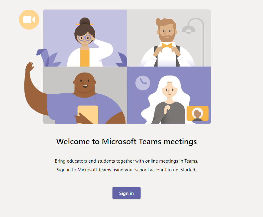 The image is a screenshot of a Welcome to Microsoft Teams message. A sign in button is shown.