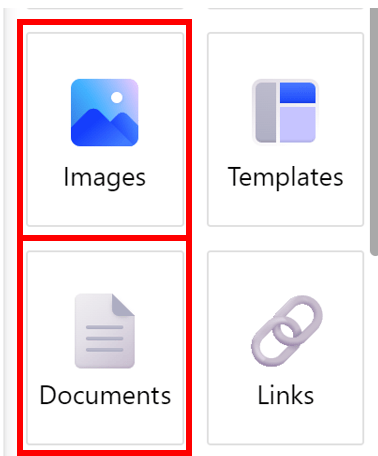 Screenshot of option to create. Document and images option highlighted in red box.